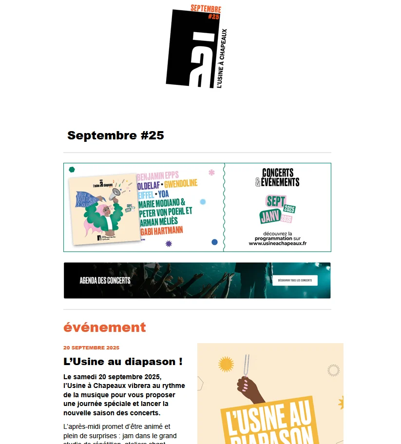 L'Usine à Chapeaux newsletter