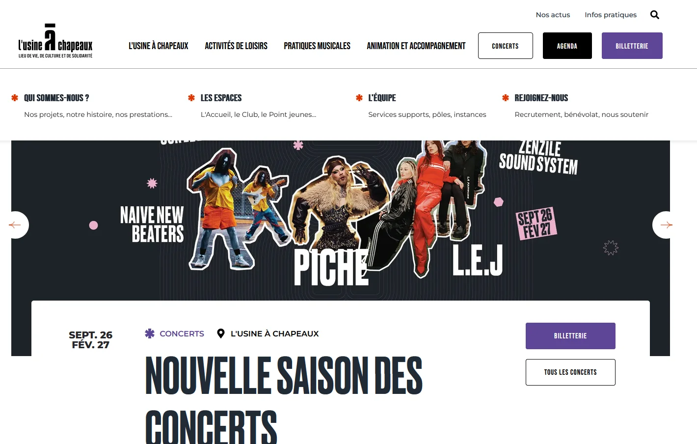L'Usine à Chapeaux website content